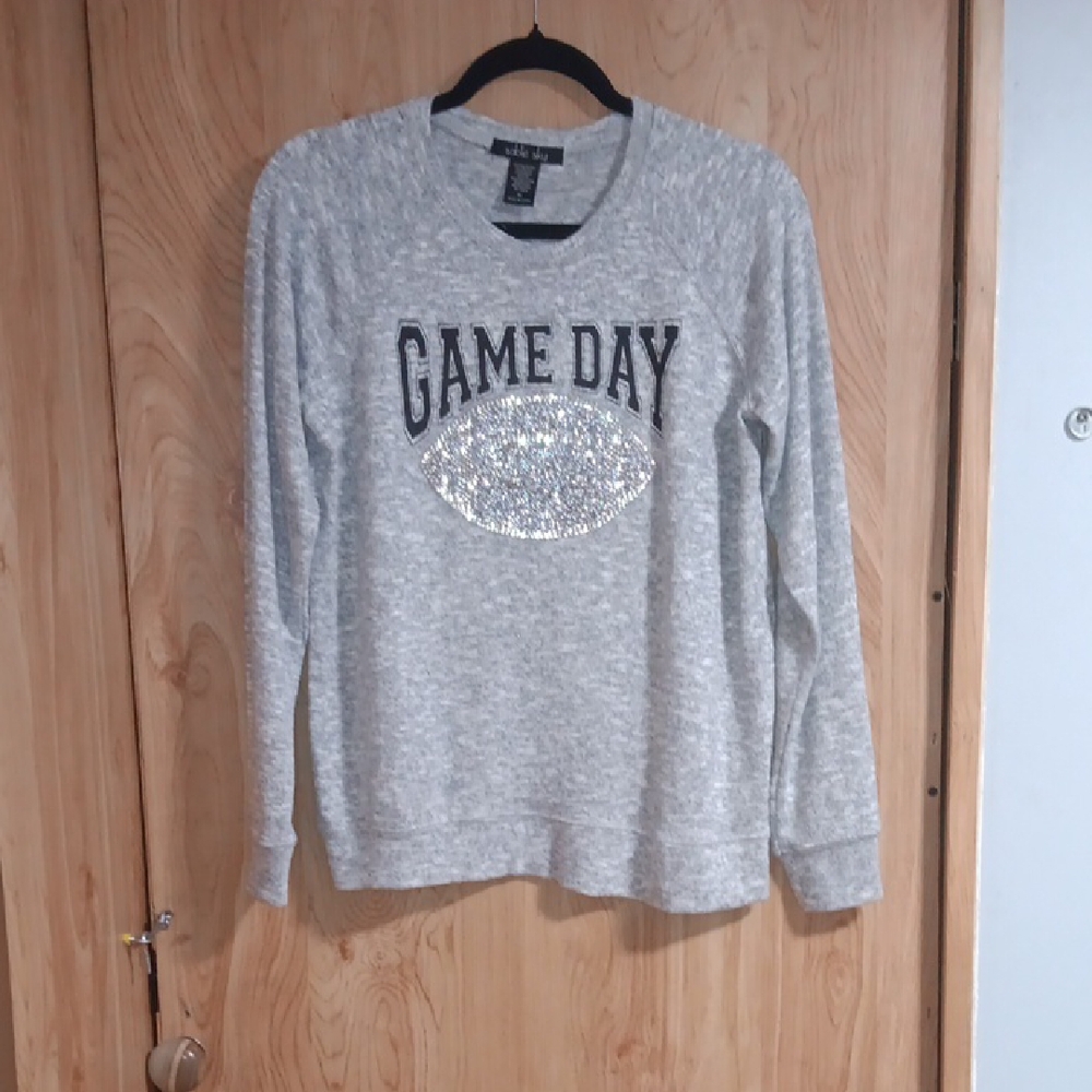 Gray Game Day Sweatshirt with Silver Sequin Design